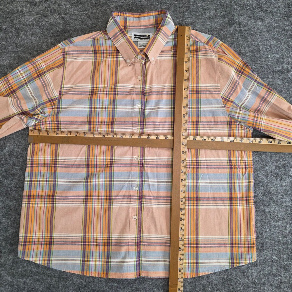 Panhandle Slim Shirt Womens XL‎ Orange Peach Plaid Button Down Western Casual - Picture 5 of 9
